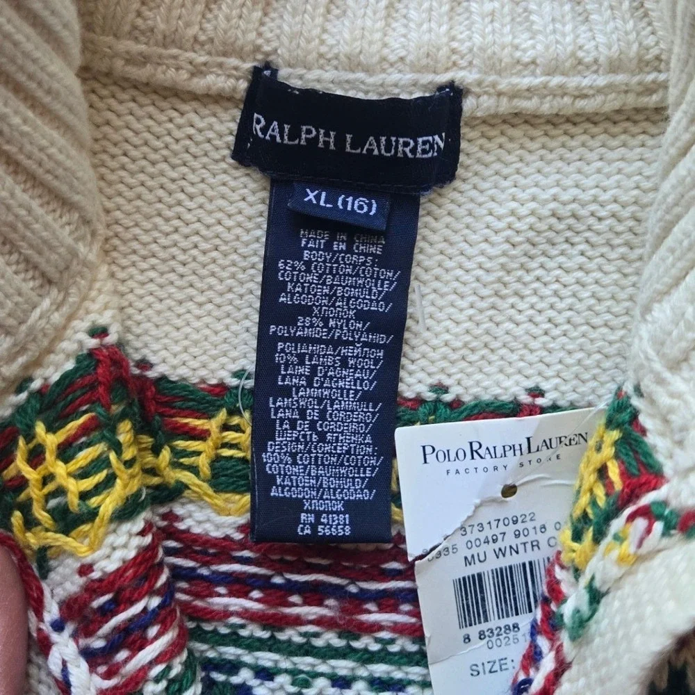 Polo Ralph Lauren Girls‎ Cardigan Sweater XL(16) Fair Isle Button Front NWT